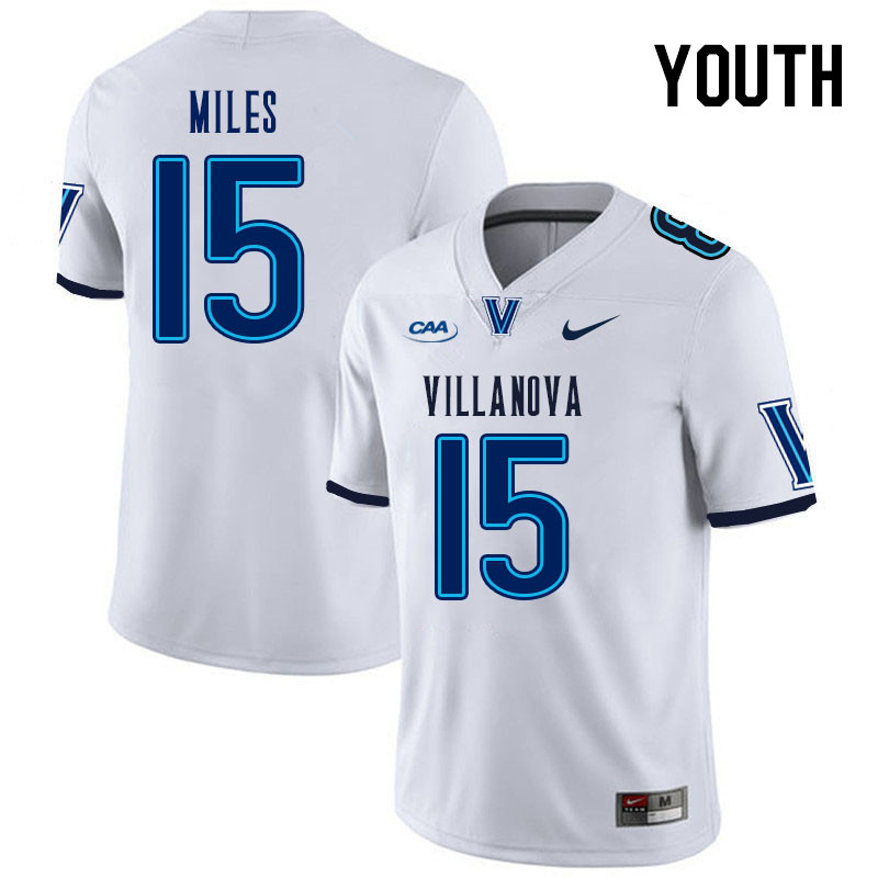 Youth #15 Kenyon Miles Villanova Wildcats College Football Jerseys Stitched Sale-White - Click Image to Close